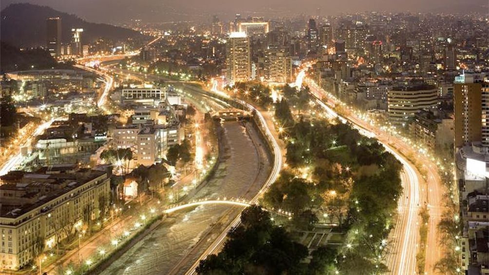 Night view of the city of Santiago 