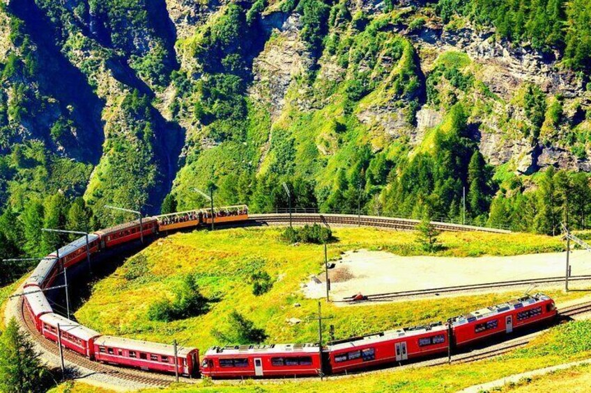 Bernina Scenic Train ride on the Swiss Alps. Small-Group 