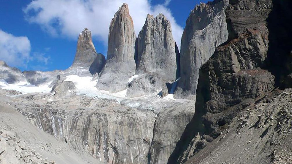 Close view of the base of the Torres del Paine Towers in Puerto Natales