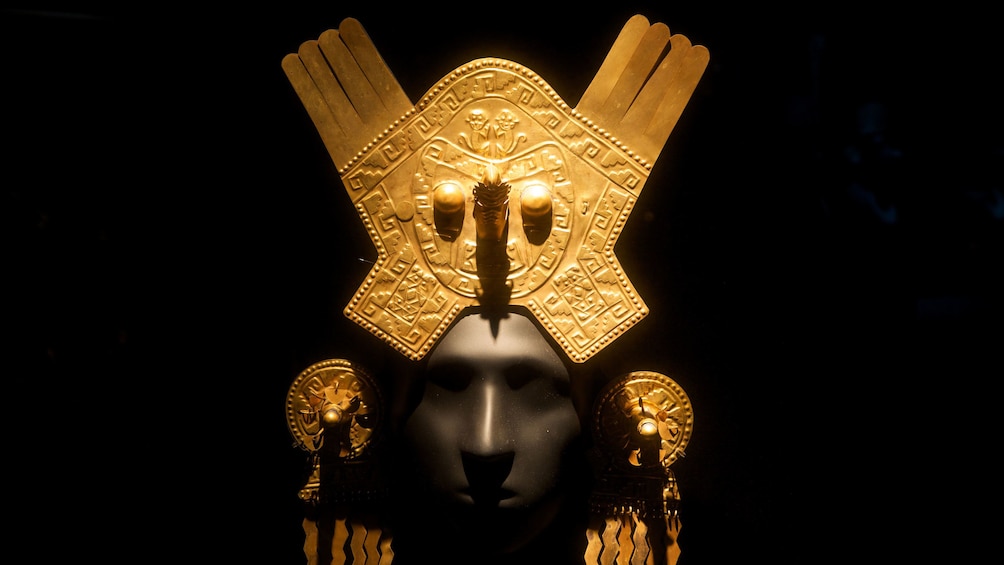 Golden headdress displayed at the Larco Museum