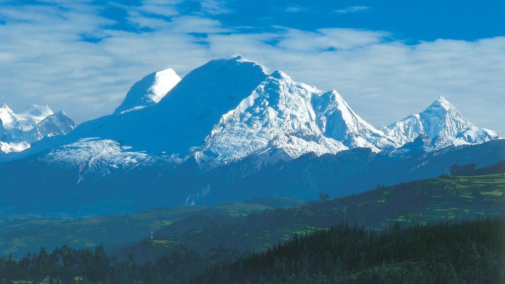 Cordillera Blanca mountain range outlines Huascaran National Park in Peru