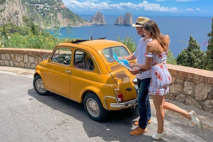 Photo tour in Capri with the iconic yellow Fiat 500