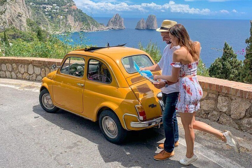 Photo tour in Capri with the iconic yellow Fiat 500