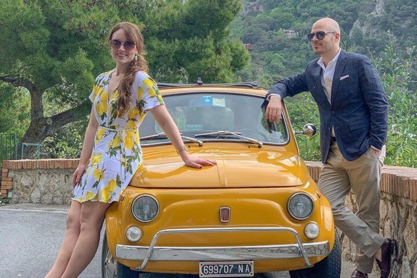 Photo tour in Capri with the iconic yellow Fiat 500