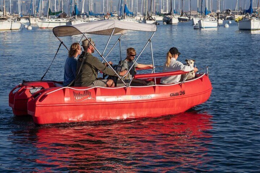 Eco Electric powered motor boats for rent on Point Loma, San Diego! Enjoy the fresh breeze, California sun and amazing views!