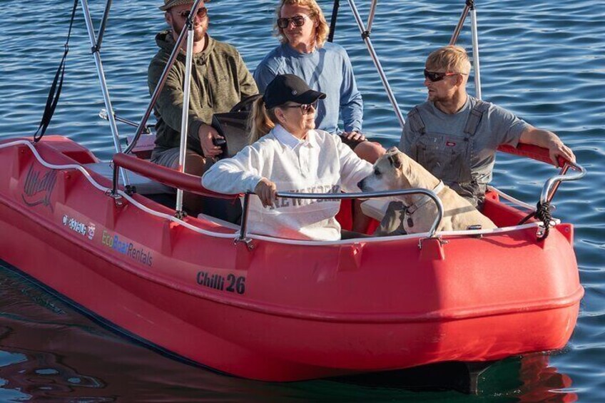 Eco Electric powered motor boats for rent on Point Loma, San Diego! Enjoy the fresh breeze, California sun and amazing views!