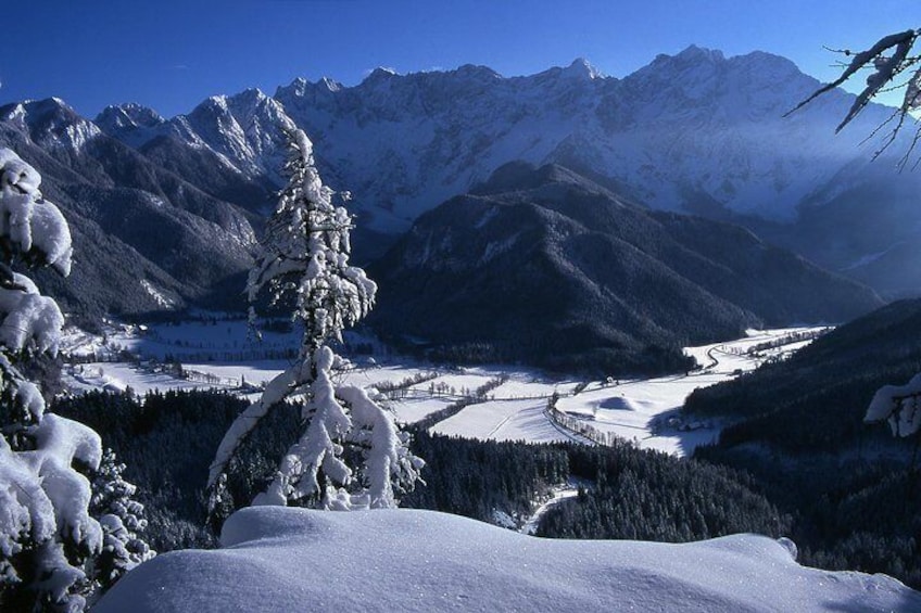 View on one of the most spectacular winter fairytale destinations in Slovenia: Jezersko glacier valley