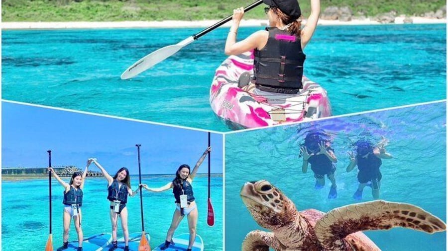 Okinawa Miyako beach SUP or Canoe and sea turtle Snorkeling