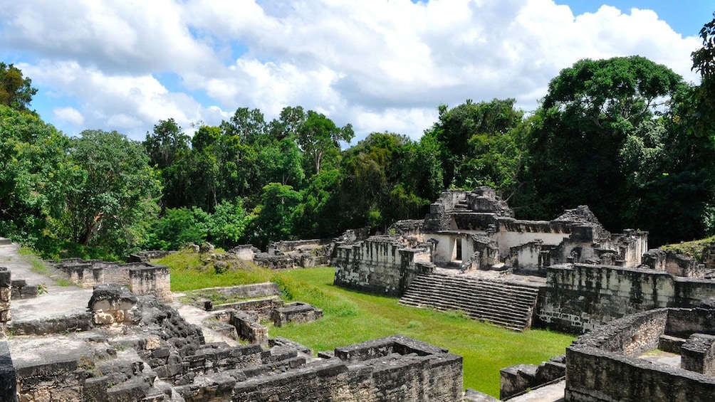 View of ruins at the ancient Mayan city of Tikal