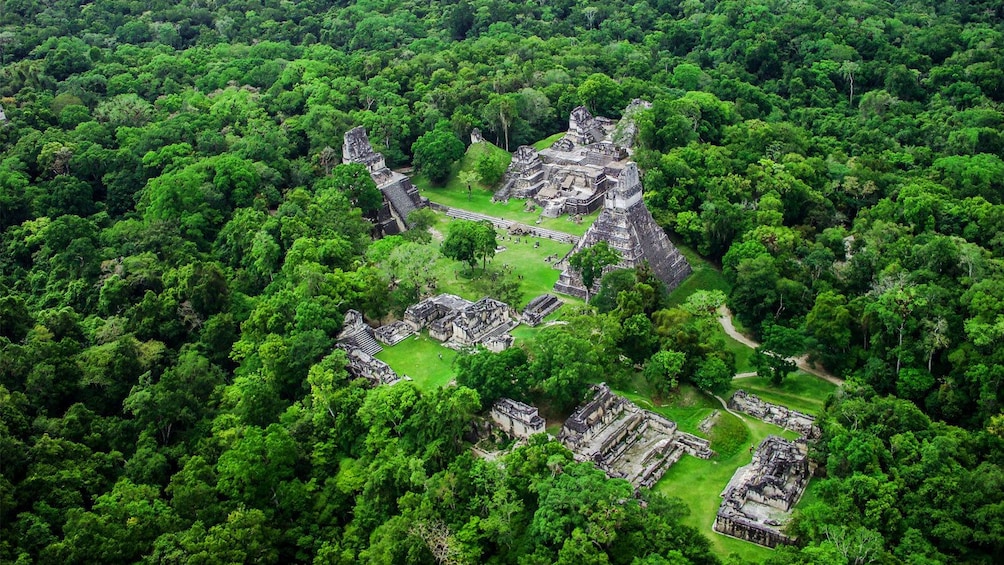 Aerial view of ancient Mayan city of Tikal