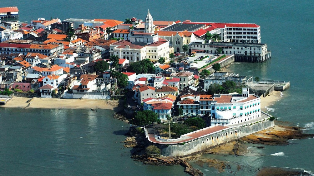 Aerial view of Panama City's coastline