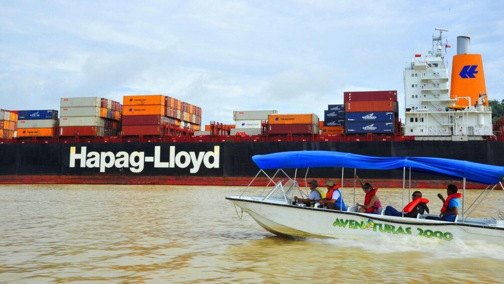 Large tanker passing through the Panama Canal