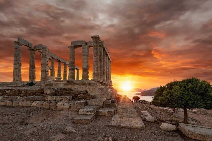 Sunset from the top of Cape Sounio -Temple of Poseidon