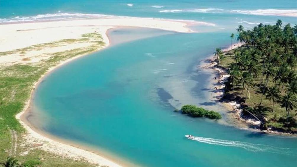 White sand and green and clear waters of Duas Barras Beach in Maceio 