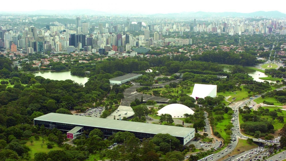 Aerial view of the city and Ibirapuera Park in Sao Paulo