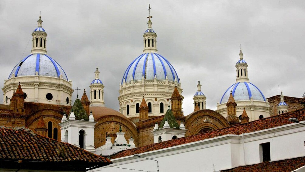 Blue and white domes of the New Cathedral of Cuenca