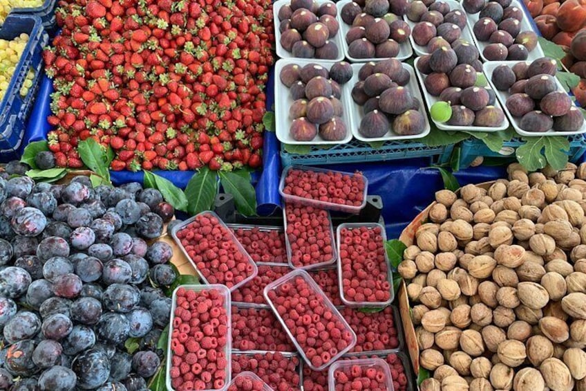 Fresh fruits and vegetables in Kadikoy carsi market. 