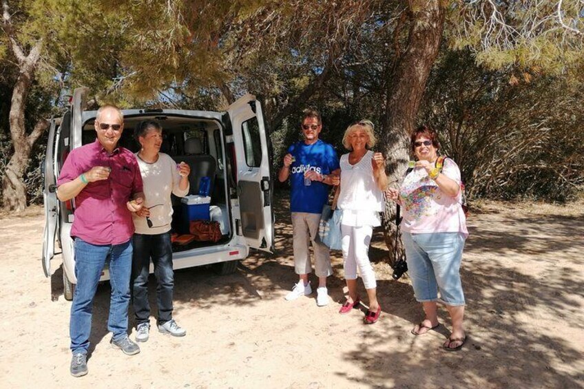 Tasting of the Ibizan herbs before returning to the Van