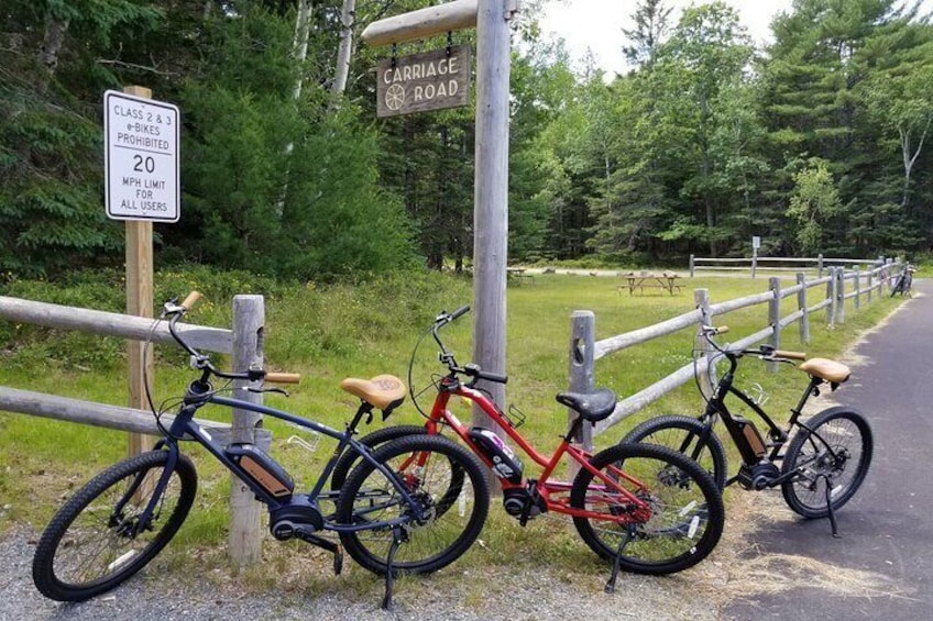 We deliver class 1 ebikes to the Carriage Roads entrance where you can park your car and hop on an ebike.