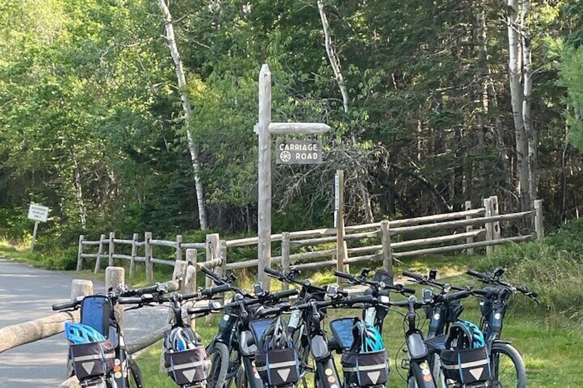 A group of ebike riders getting ready to hit the Carriage Roads.