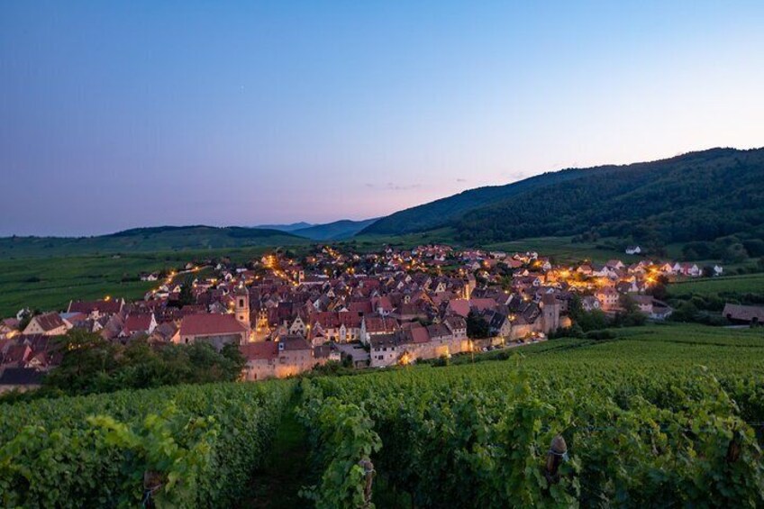 View of a typical Alsatian village from the Alsace Wine Route
