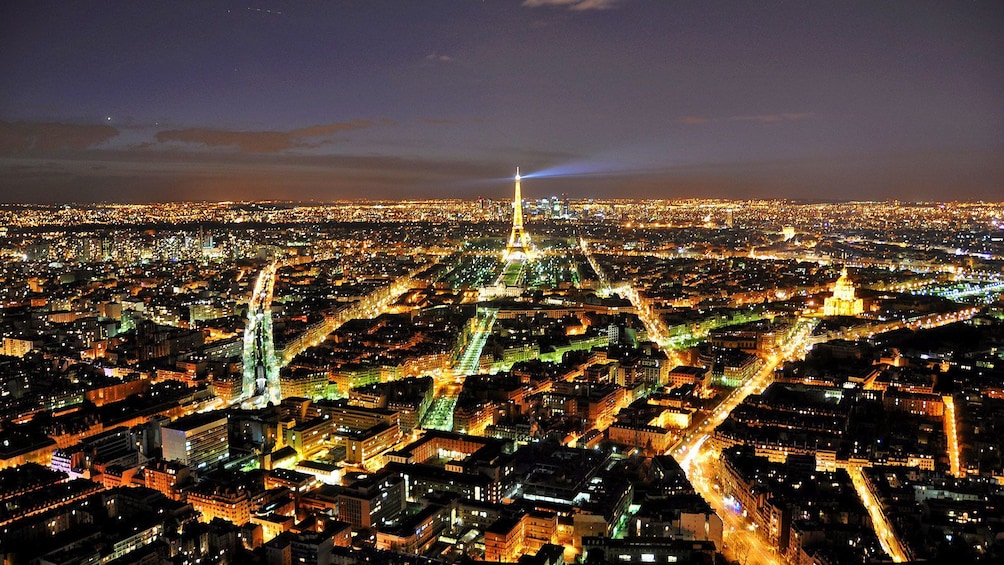 Night aerial view of beautiful Paris 