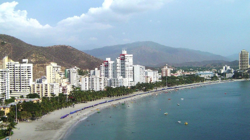 High rise buildings line the beautiful coastline of Santa Marta