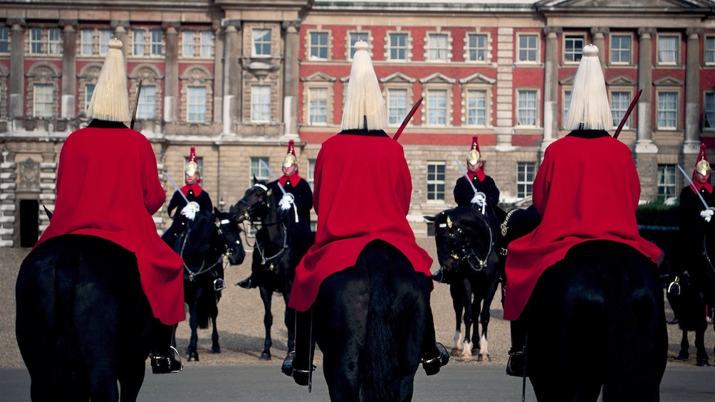 Palace guards on horseback during the Changing of the Guards ceremony in London