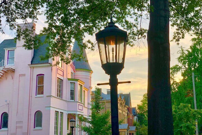 Gas lamp in front of the Pink Palace