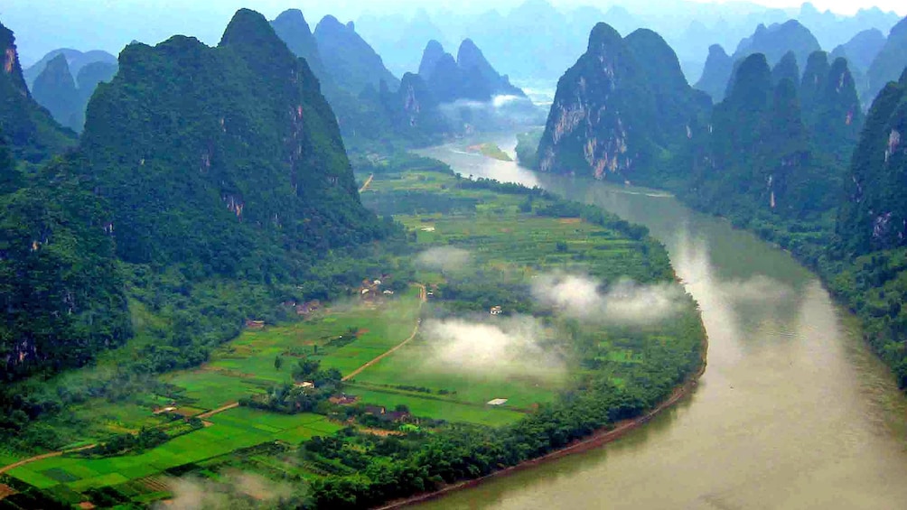 river channel between tall mountains in Guilin