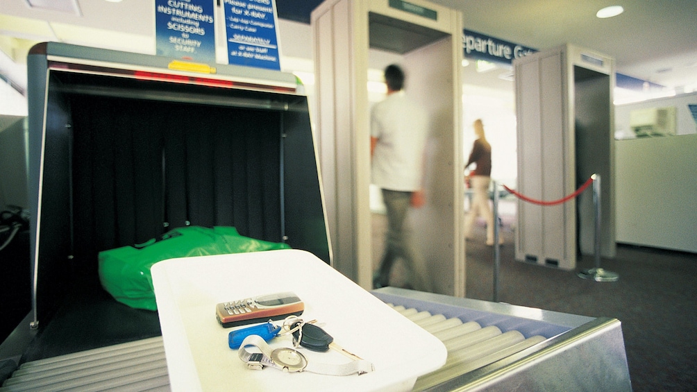 Security check point at the airport in the British Virgin Islands 