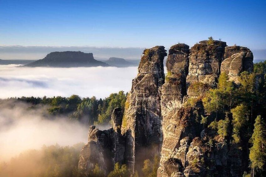 Bastei formations in fog
