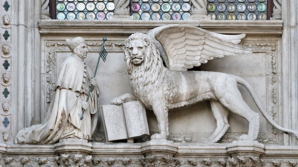 Close view of a statue at  Doge's Palace & St. Mark's Square Museums in Regional Italy Tuscany 