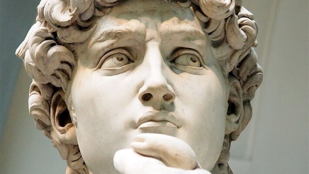 Headshot of the David Sculpture by Michelangelo sculpture at the Accademia Gallery in Italy 