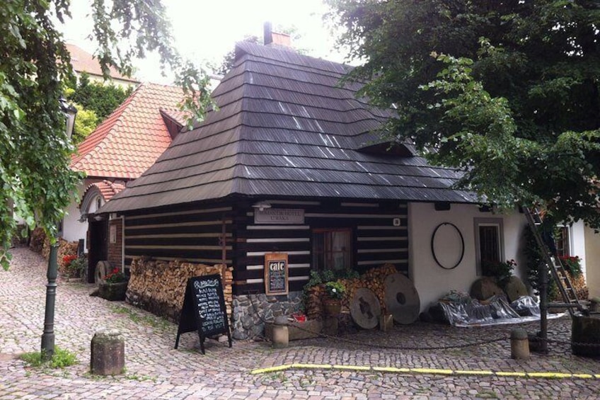A small hotel and a café near the castle