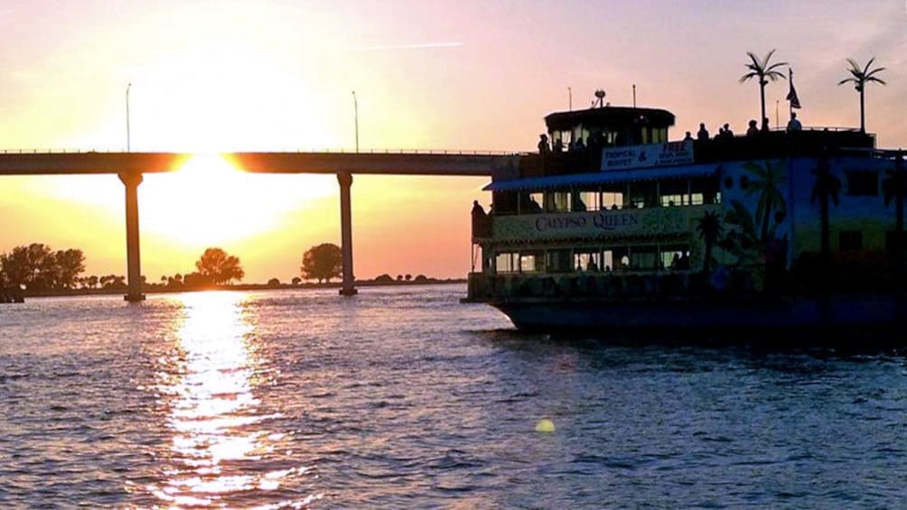 Sunset view of the Calypso Queen Tropical Party Cruise in Clearwater, Florida 