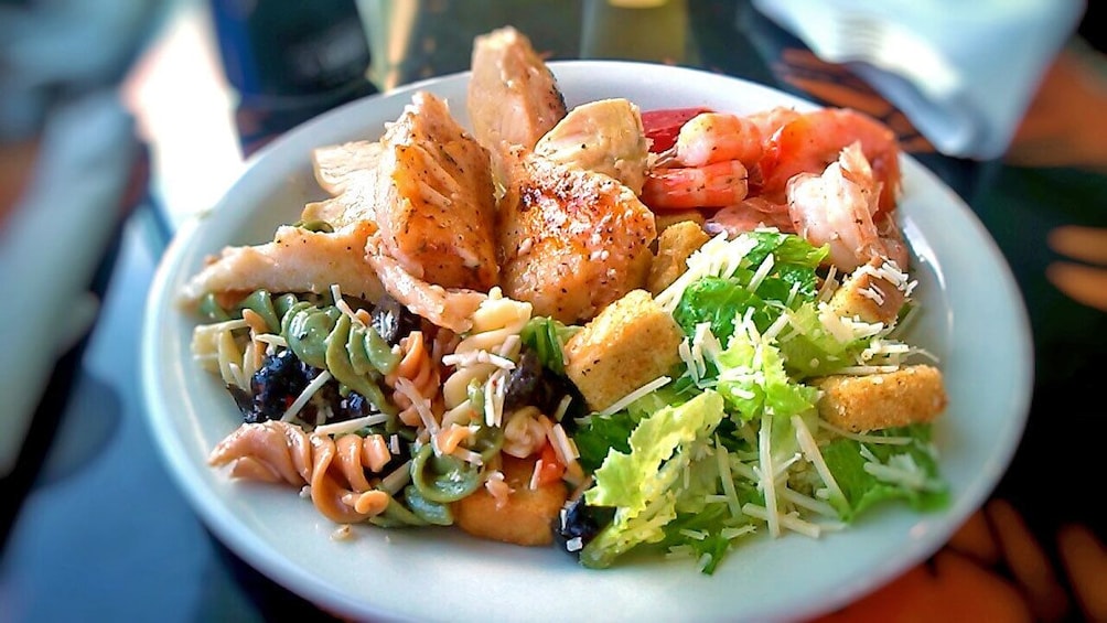 Dish of buffet food on the Calypso Queen Tropical Party Cruise in Clearwater, Florida 