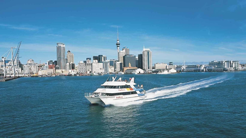 cruise boat with city skyline view in new zealand