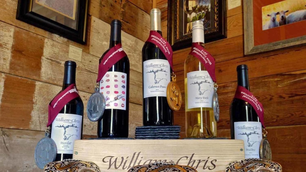 wine bottles wearing awards in texas