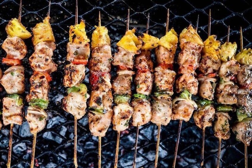 Fresh fish and chicken kebabs