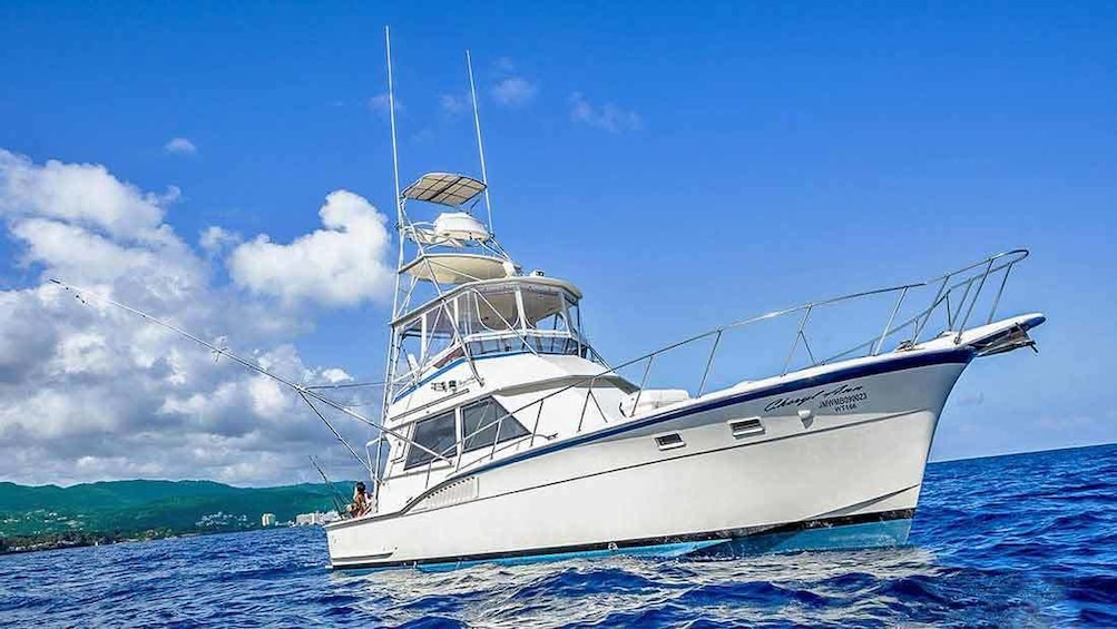 fishing boat anchored in ocean