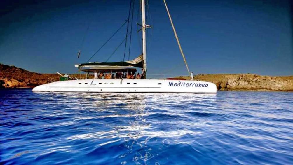 A catamaran on blue waters