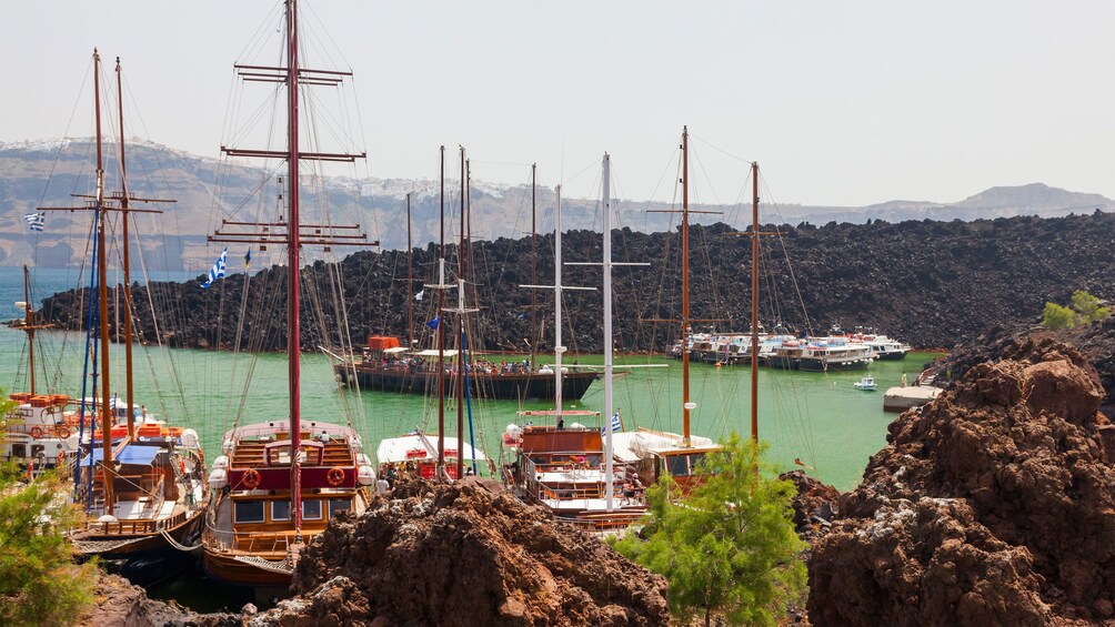 Sailboats in a harbor of Santorini