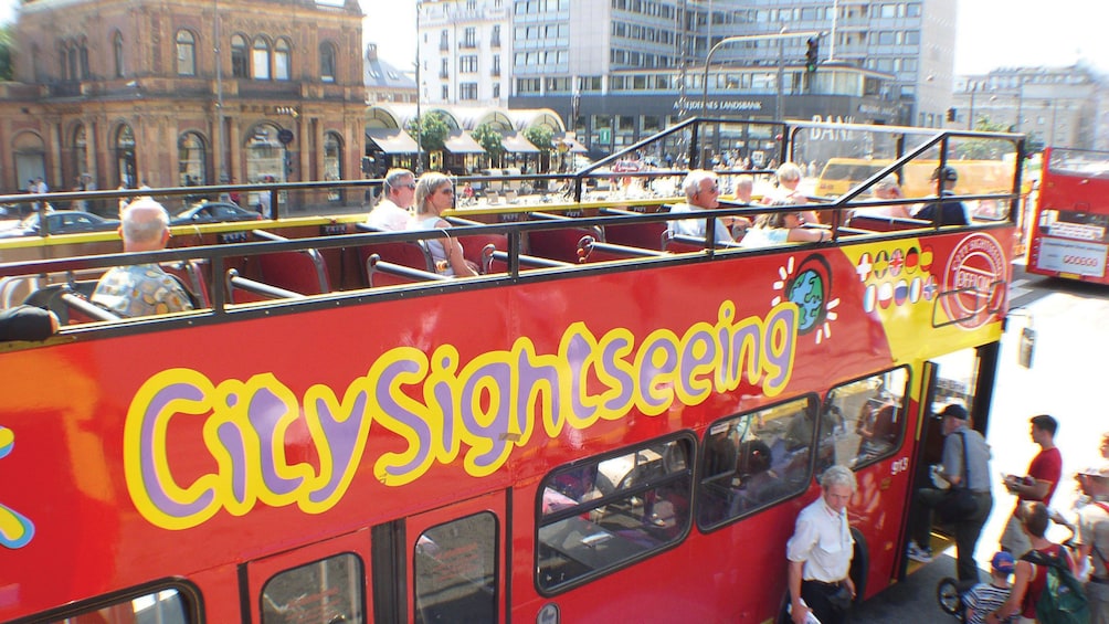 Boarding the double decked bus in Copenhagen