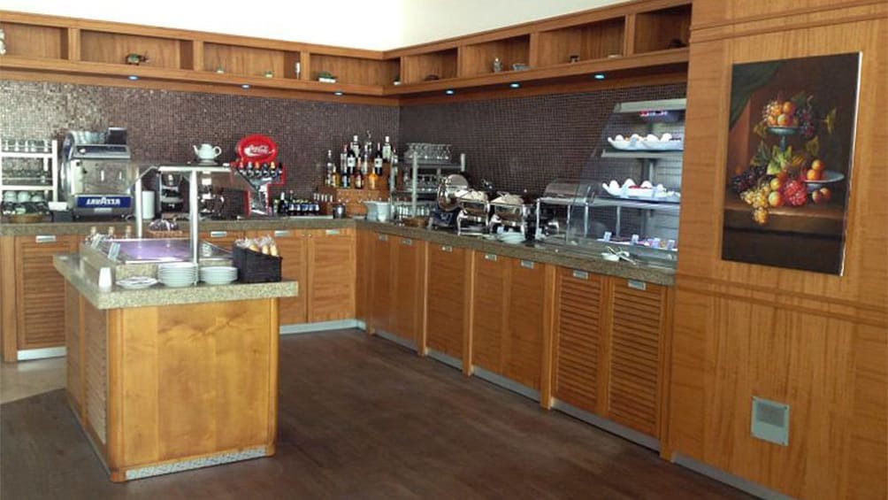 Kitchen area inside the Izmir Domestic Comfort Lounge in Istanbul