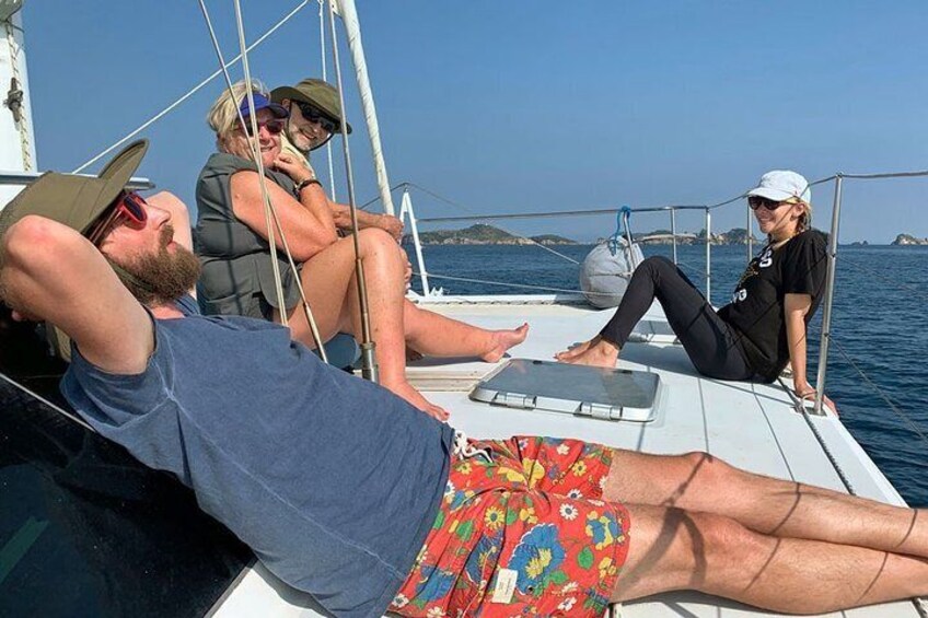Relaxing on the catamaran Pacific Star