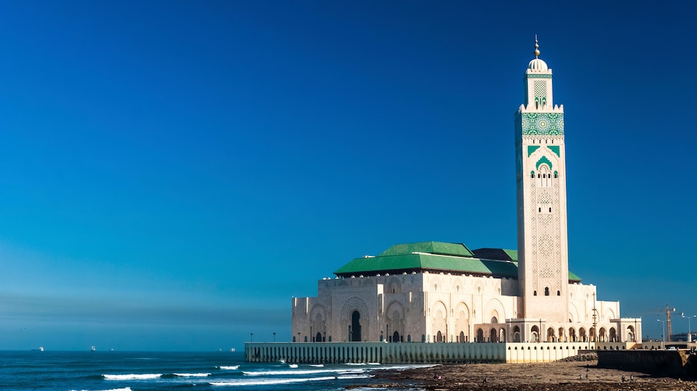 Hassan II Mosque shown from a distance.