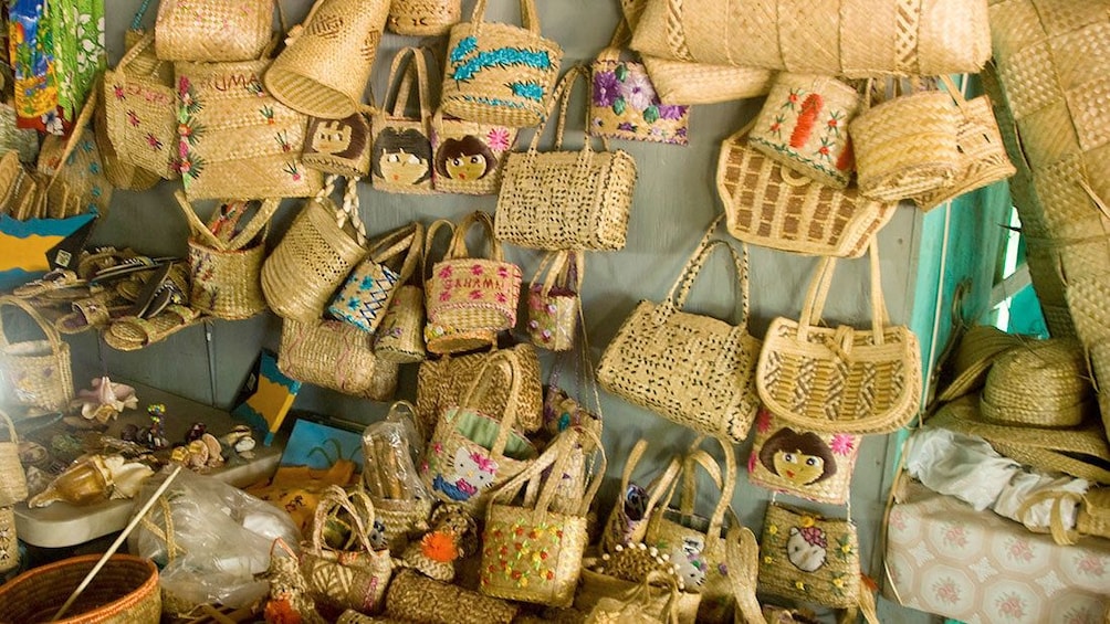 View of woven baskets in Negril 