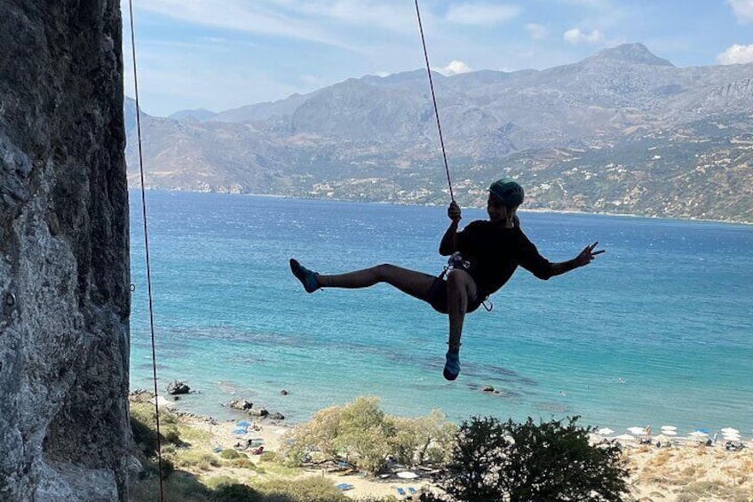 Rock Climbing in Crete with a Guide at Rethymnon, Plakias beach