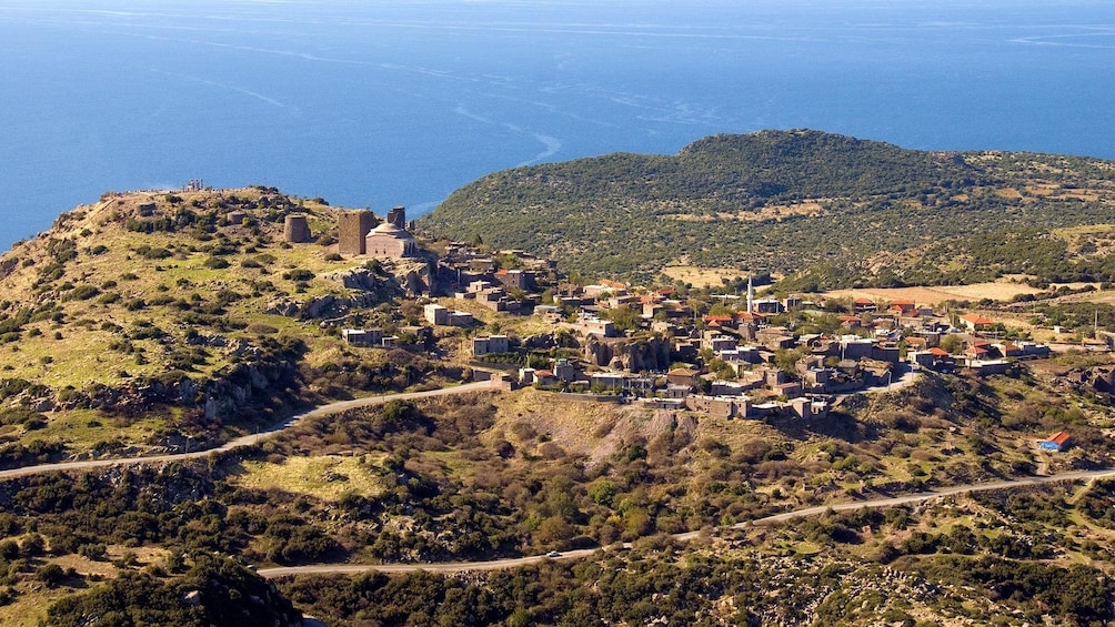 Panoramic image of Greek town by the Aegean Sea